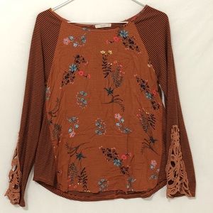 ❌SOLD❌ UO Orange Striped & Floral Long Sleeve Top
